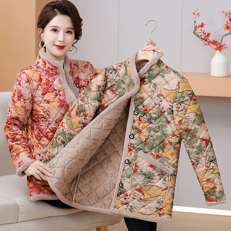 

Vintage Cotton Coat Thickened Padded Jacket Women's Winter Fleece Traditional Design Ladies Outerwear