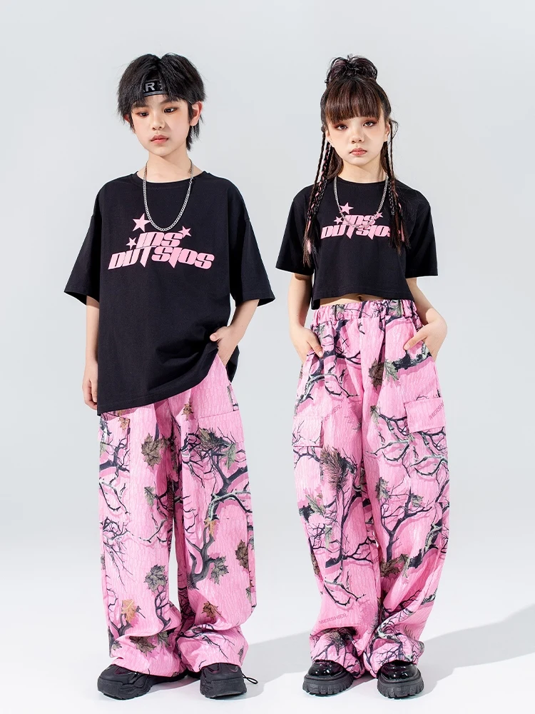 Mädchen Jazz Kostüm Hip Hop Jungen lose Tops rosa Hip Hop Hosen Kinder Sommer moderne Tanz Performance Kleidung Bühne Outfit bl12959