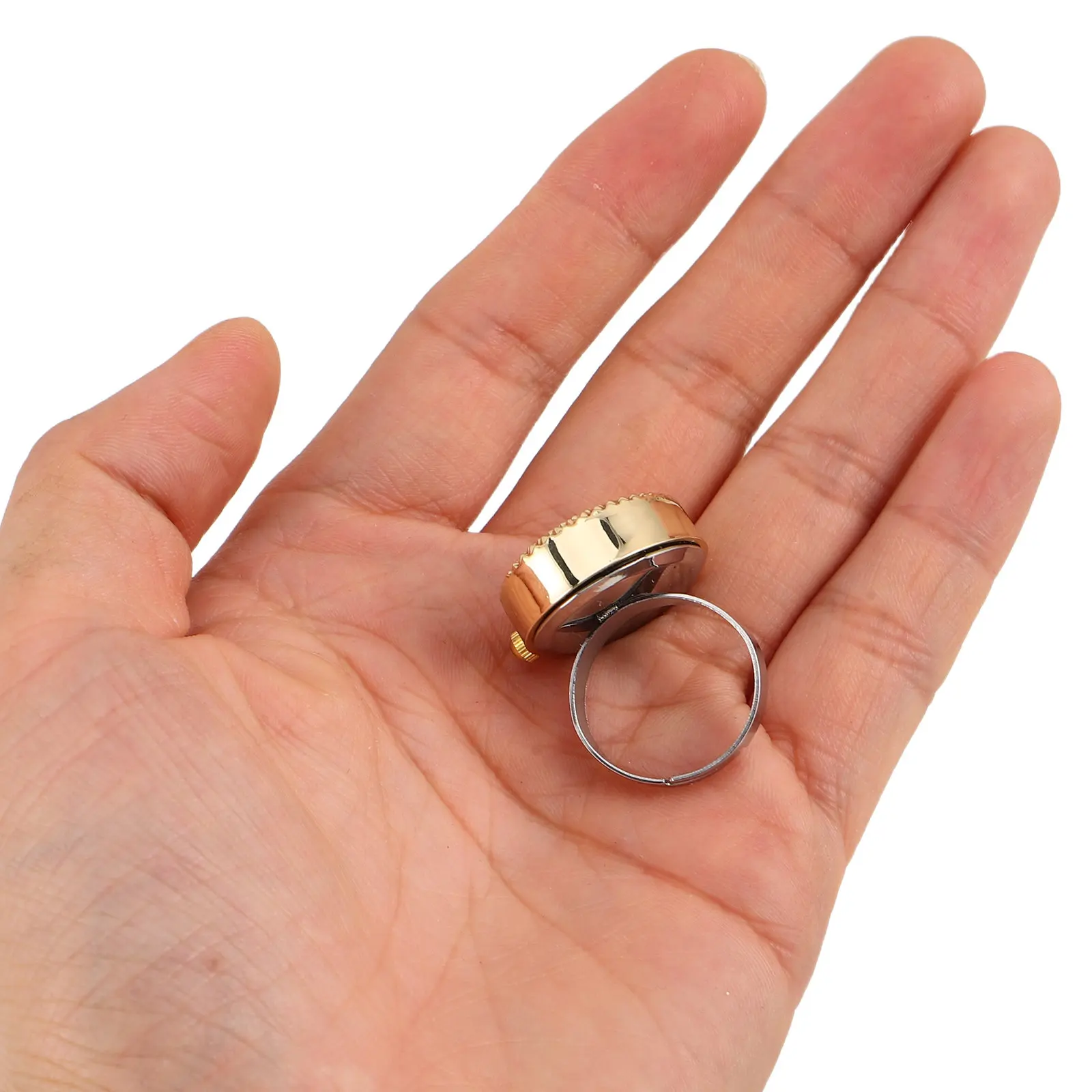 Mini Quartz Finger Ring Watch Adjustable Waterproof Oval Dial Metal Ring Watch for Men Women Outdoor Daily Use