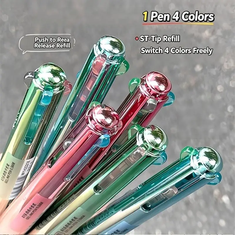 4 Color in 1 Retractable Pen Set 0.5MM Fine Point Needle Tip Quick Dry Retractable Gel Pen, 3 Piece for Color Coding Notes D2RC