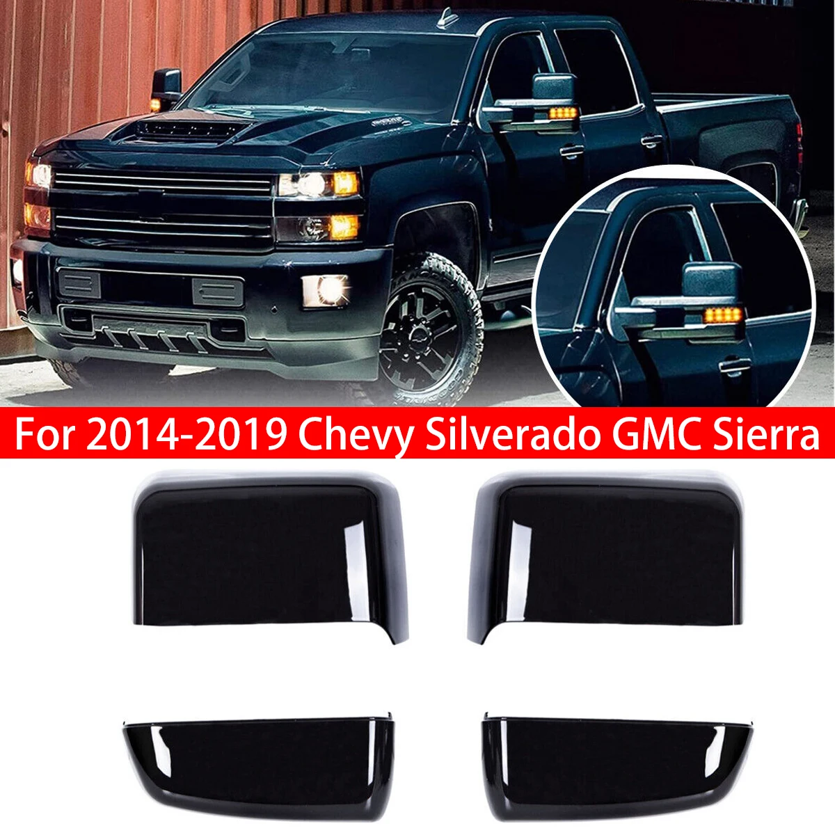 

Для Chevy Silverado GMC Sierra 2014-2019 Сменная крышка бокового зеркала заднего вида для автомобиля Крышка крыла Внешняя дверная отделка корпуса Черный Авто