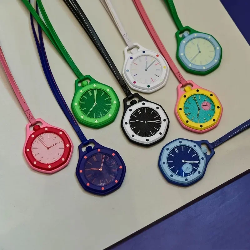 Nouvelle montre de poche pendentif pour hommes et femmes, couleur bonbon, mouvement à quartz octogonal, cordon en cuir, style décontracté et tendance, cadeau