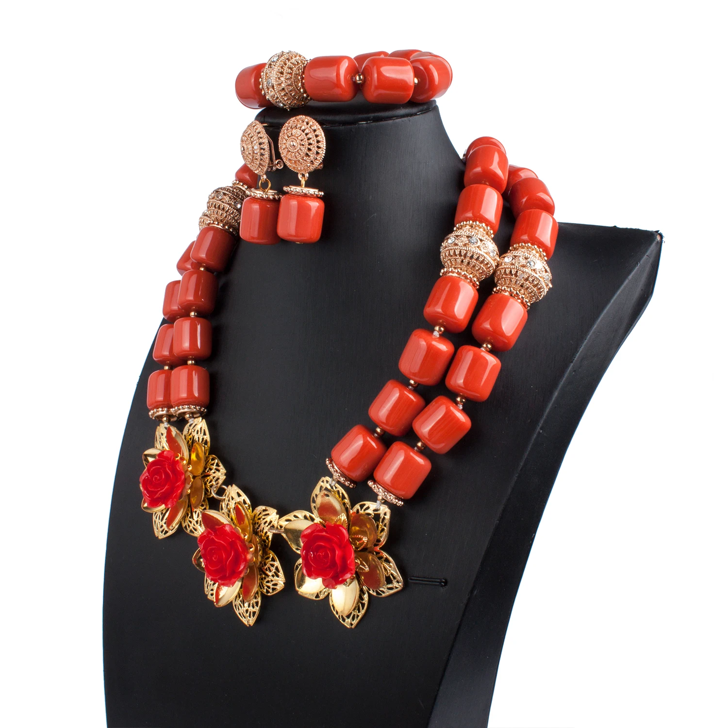 Luxury Nigerian Wedding Beads Jewelry Set Traditional African Wedding Bridal Statement Necklace Set Dubai Free Shipping