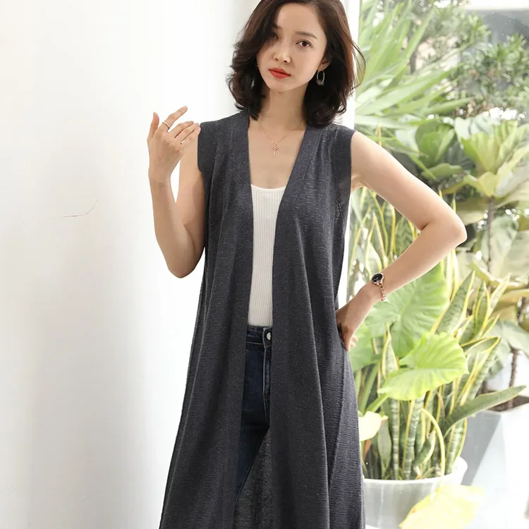 Spring/summer 2023 New Women\'s Sweater Long Vest Korean Version Loose Large Size Sleeveless Cardigan with Linen Knit Vest