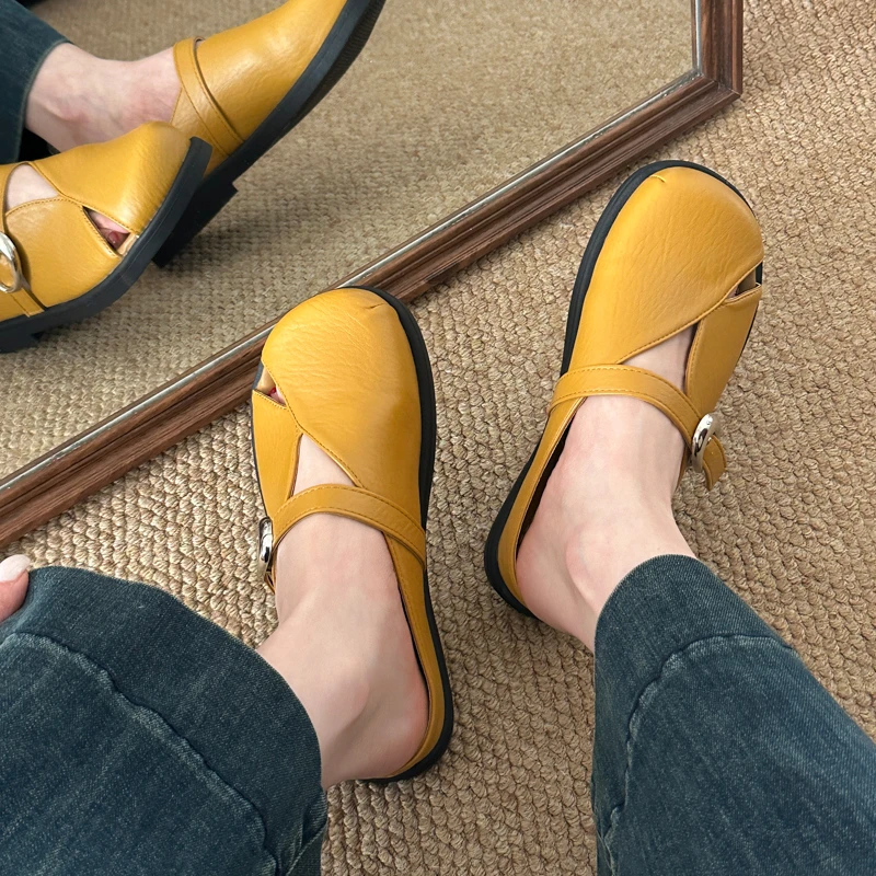 شباشب نسائية كاجوال وأنيقة ونعل سميك بلون سادة شباشب بإبزيم معدني مزخرف ملابس خارجية تناسب الجميع #5