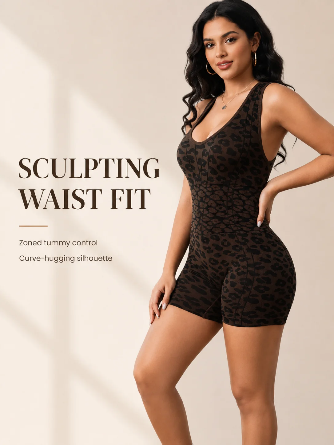 Women's Leopard Print Active Romper Bodysuit Cross-Back Open Design One-Piece Sculpting Fit Breathable Support for Workout Gym