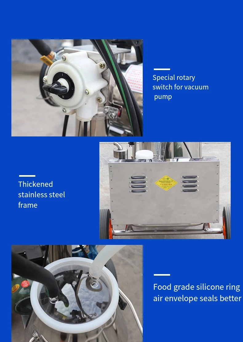 Pulsation Electric Mobile Single Automatic Cow Vacuum Pump Double Bucket Milking Machine For Portable Cow Milker For Sale