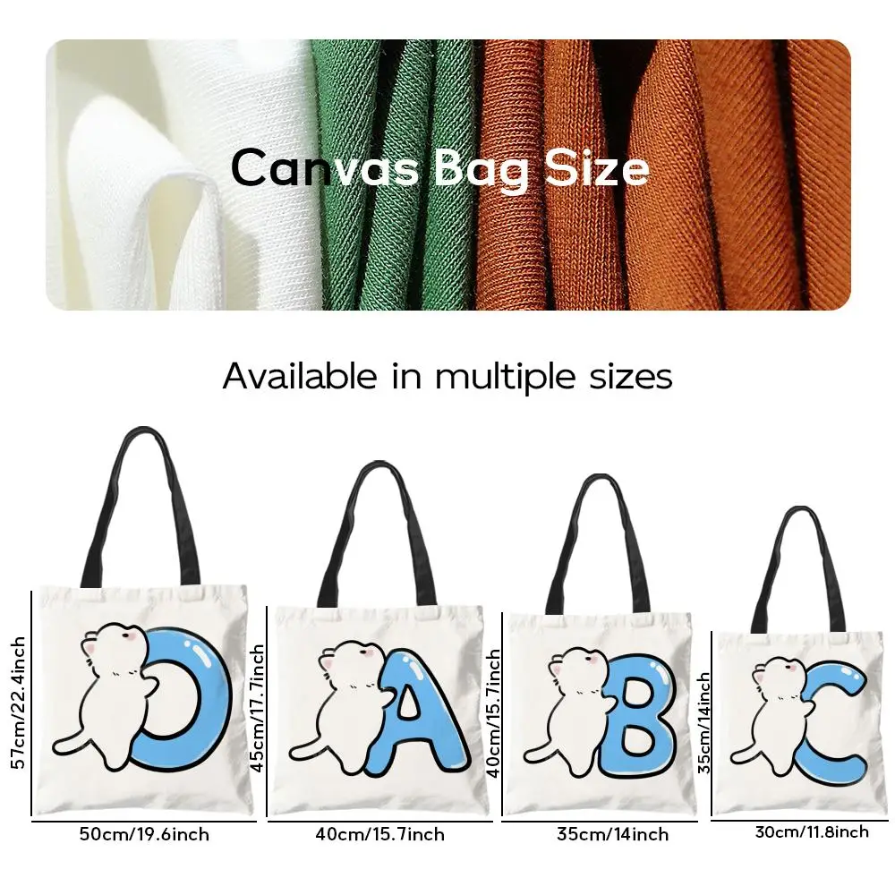 Linen Shopper Reusable Tote Grocery Storage Bag Portable Large Capacity Kindergarten children learn cartoon cat letters