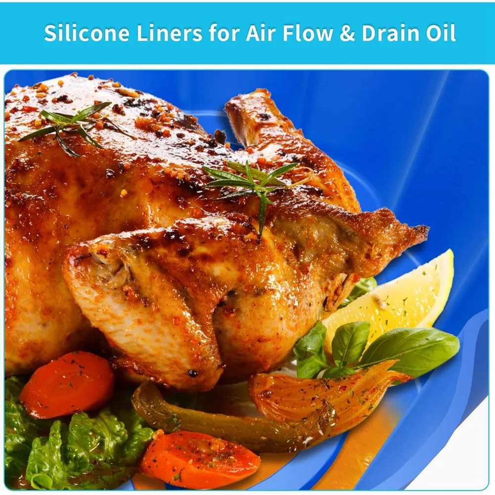 بطانات سيليكون للمقلاة الهوائية، إدراج دائري قابل لإعادة الاستخدام، 8.5 بوصة لملحقات سلة المقلاة الهوائية الآمنة من 5 إلى 8 كيو تي