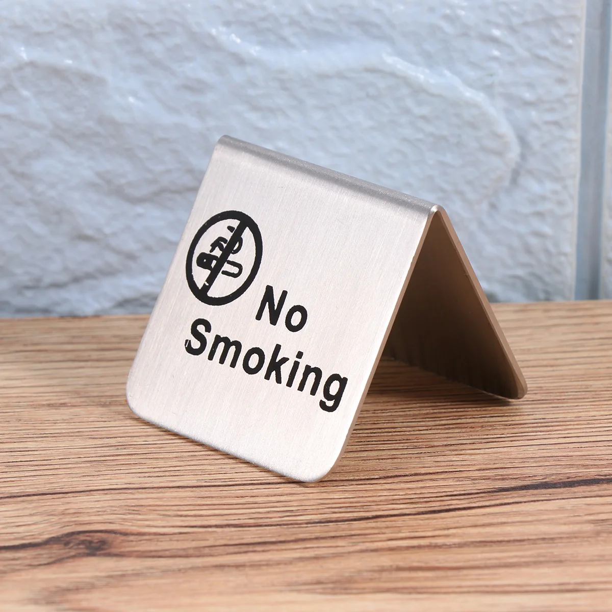 Emblemi di cartelli autoportanti in acciaio inossidabile No Smoking Signs per la tenda da tavolo in argento del ristorante