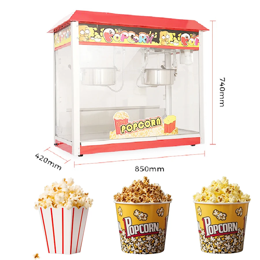Commercial Desktop Double Pot Electric Popcorn Machine New Puffing Popping Corn Stall Easy to Operate Butterfly Roof Design