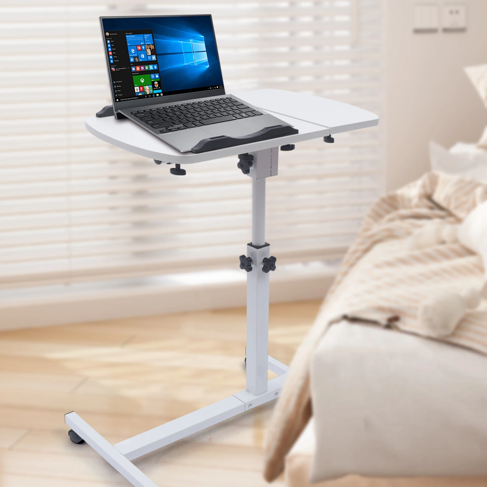 Angle & Height Adjustable Rolling Table Laptop Notebook Stand Tiltable Table Top Desk Sofa Bed Side Table