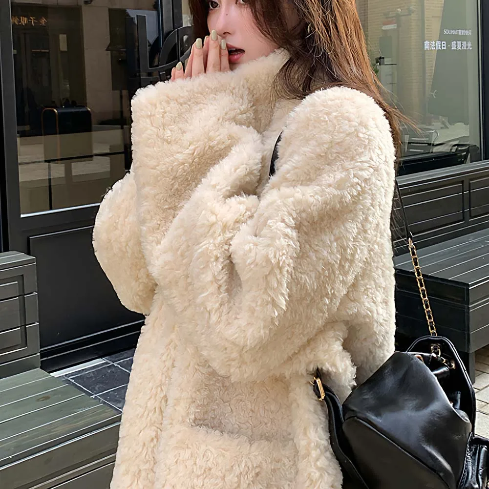 سترة نسائية من فراء الضأن الراقية متعددة الاستخدامات للنساء للخريف والشتاء سترة من فراء الضأن بأزرار فضفاضة #6