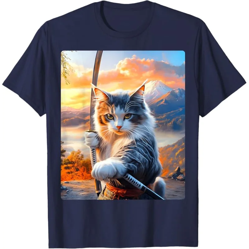 Samurai Cat kawaii Japan Katana funny T-shirt