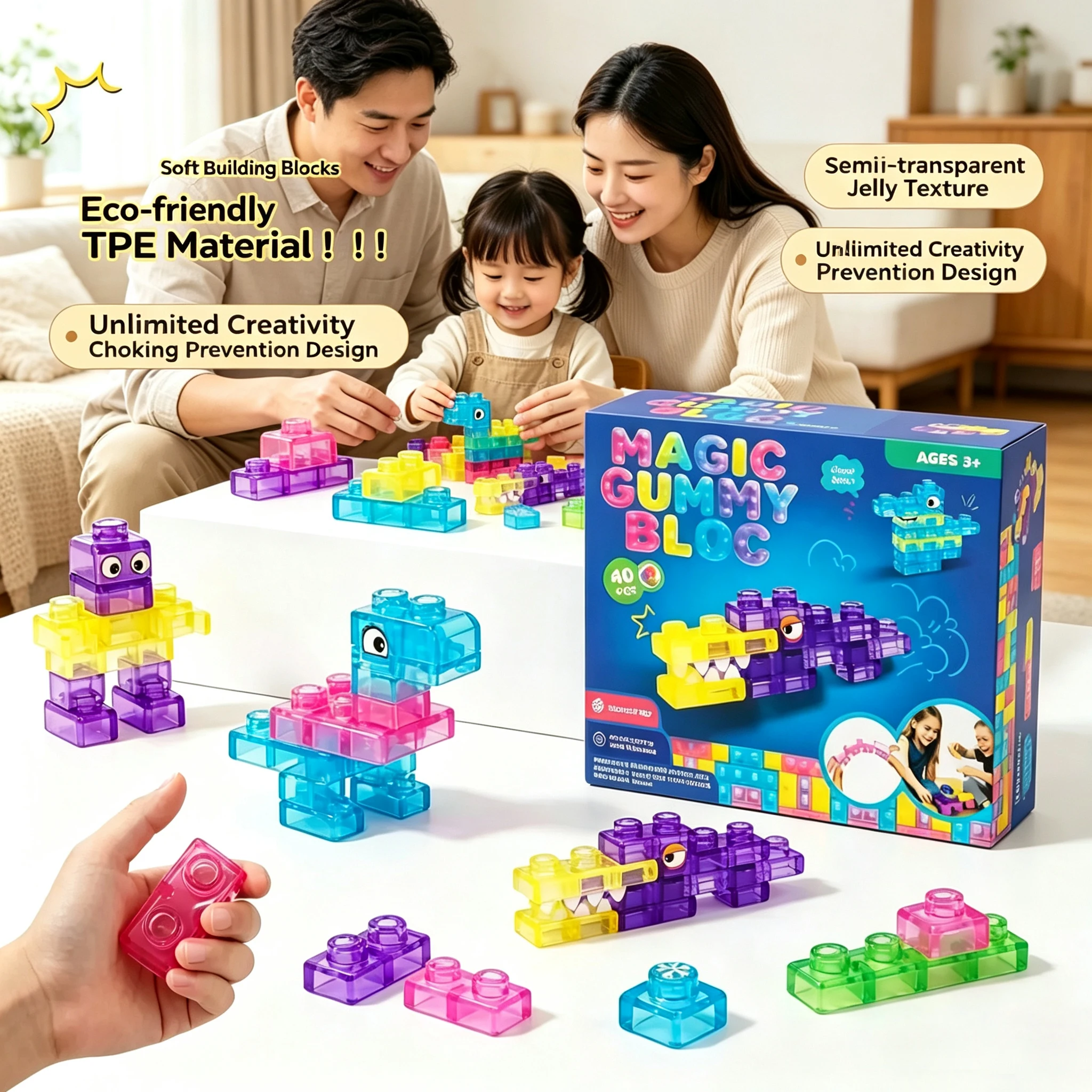 HOT Squishy Jelly Building Blocks Soft Stretchy Sensory Toys For Kids Teens Perfect For Party Playroom Table Decor BirthdayGift