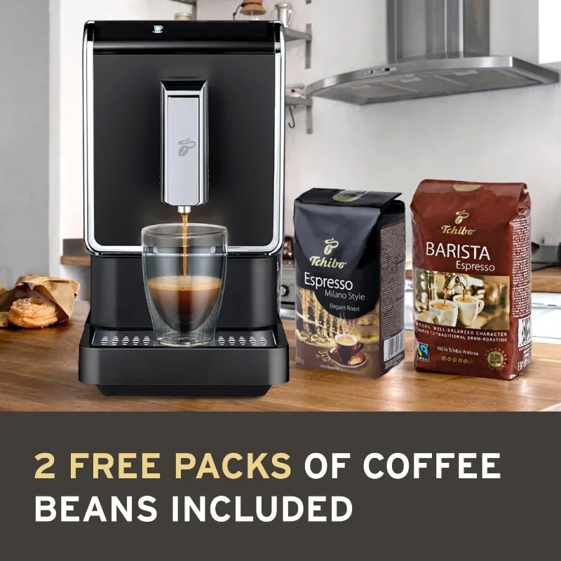 Tchibo Automatic Espresso & Coffee Machine Bundle with Built-in Grinder,Comes With 2 x 17.6 oz. Bags of Whole Bean Coffee, Black