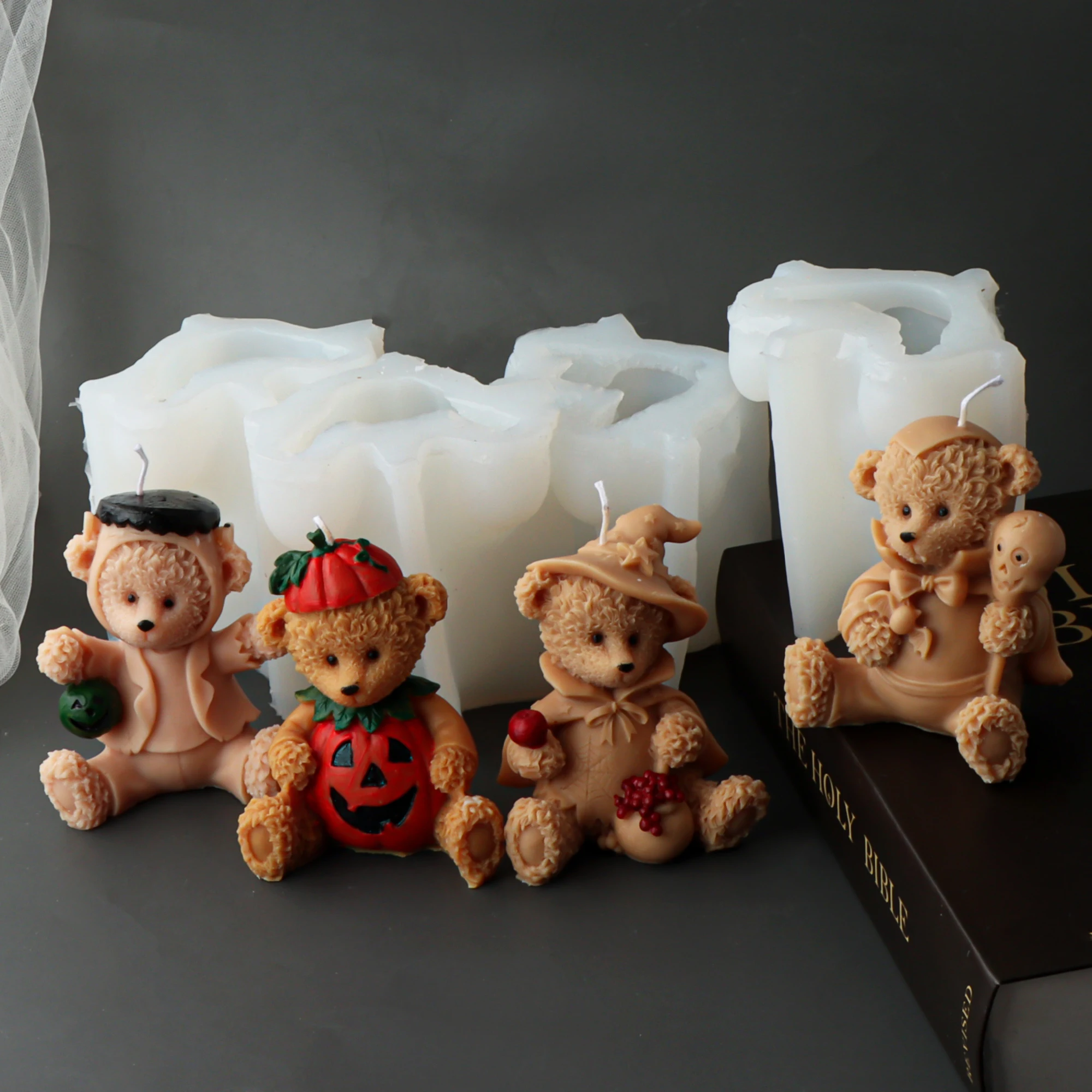 Halloween Pumpkin Skull Candle mold Cute 3D bear mold DIY Plaster Making kit aniaml pająk web Handmade wax candle mold casting