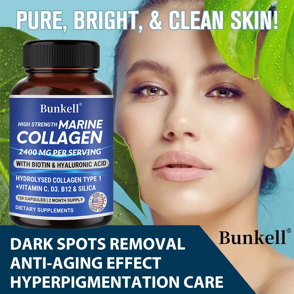 Hydrolyzed Marine Collagen Capsules - Biotin Hyaluronic Acid - Cartilage & Joint Health, Whitening Anti-Aging, Youthful Skin