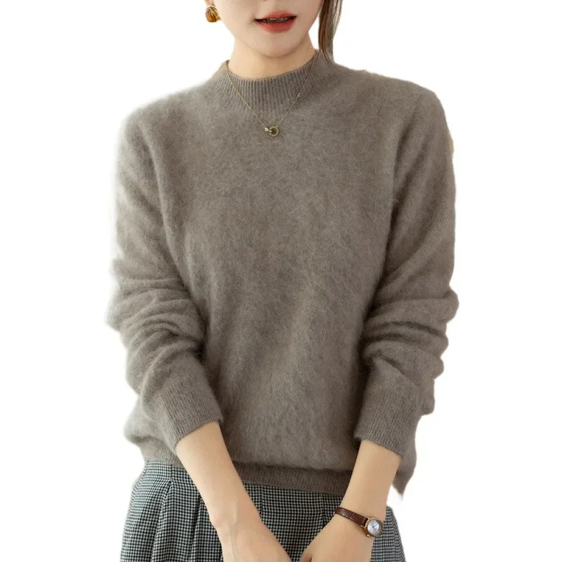 Autumn and winter first-line ready-to-wear 100% pure cashmere half-height round neck pulling pullover sweater for women