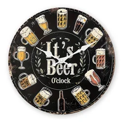 American Retro Beer Mug Pattern Wooden Wall Clock for Living Room, Bedroom, Kitchen, Home Decoration, Silent Quartz Clock, Holiday Gift, 10 Inches, 12 Inches (No Battery)
