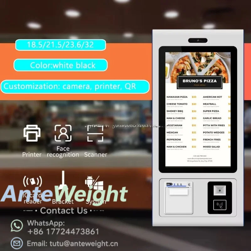 32-Inch Self-Service Touch Screen Advertising Kiosk Barcode Scanner for Self-Pay Order and Payment Terminal kiosk display