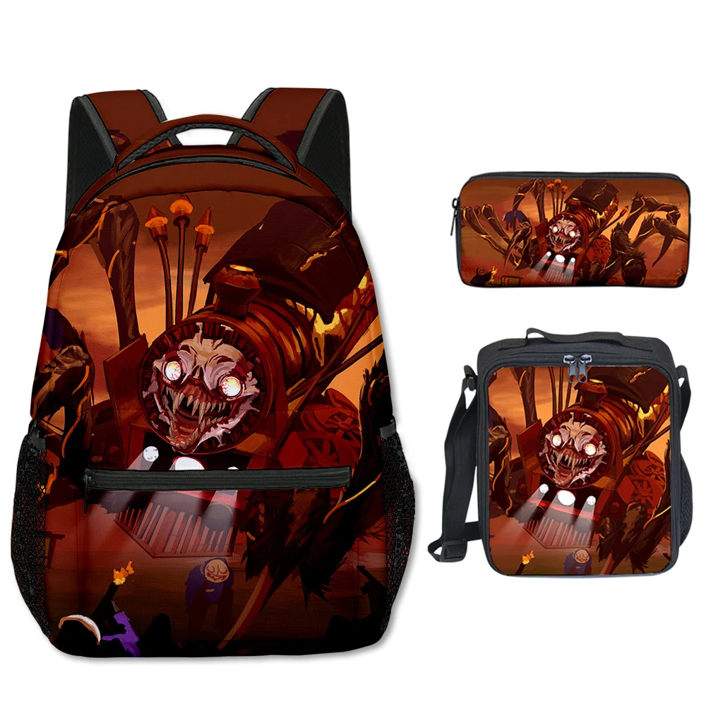 Popular Novelty Cool Choo-Choo Charles 3D Print 3pcs/Set Student School Bags Laptop Backpack Crossbody Lunch bag Pencil Case