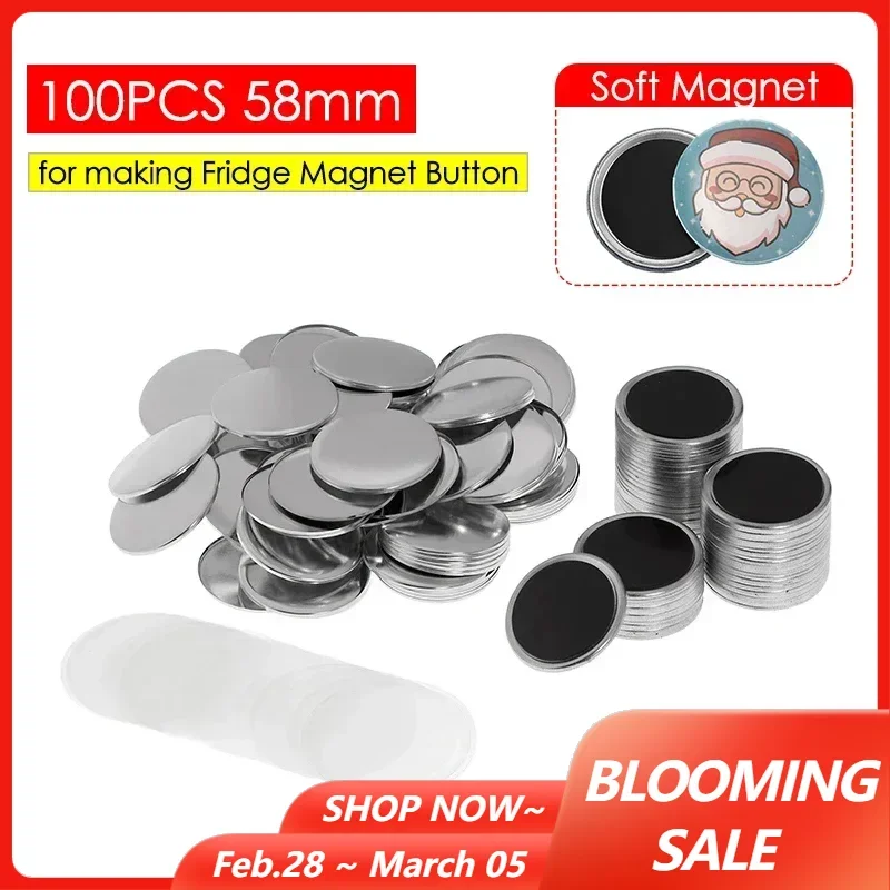 DIY 50/100PCS 58mm Magnetic Buttons Fridge Badge Making Parts Soft Magnet Refrigerator Button Badge Maker Machine Accessories