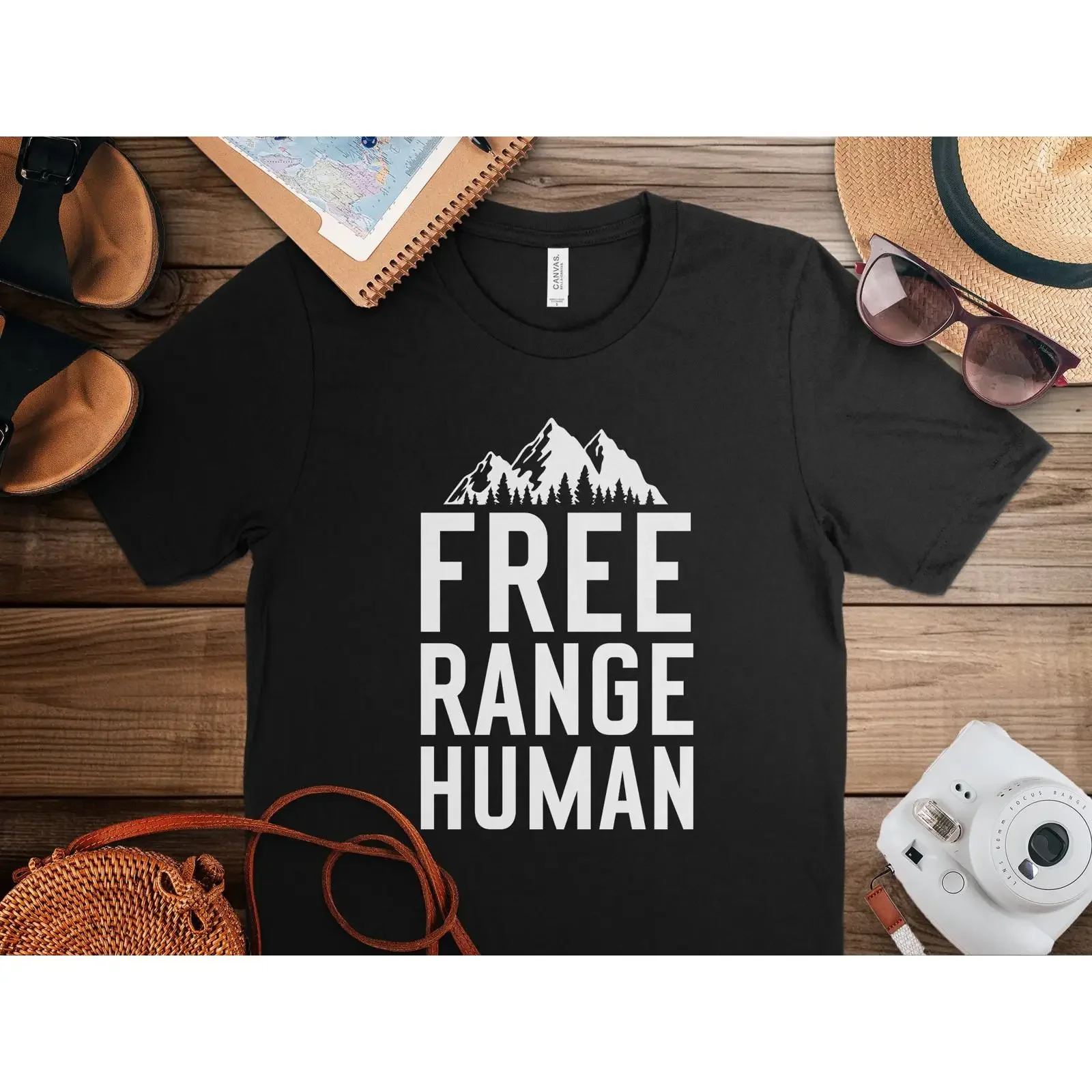 Free Range Human Mountain T Shirt Outdoor Casual Camping Hiking for  vintage Washed Versatile Breathable Top For Everyday Wear