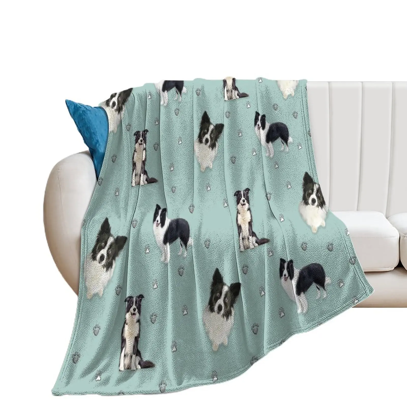 

collie pattern blue painting Throw Blanket Flannels Blankets For Sofas Thermal Blankets