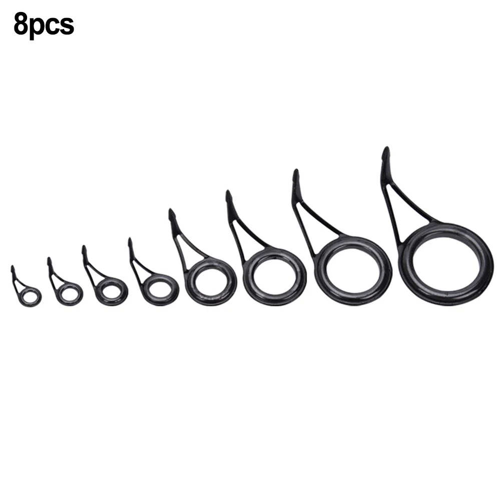 8pcs Fishing Rod Guide Tip Top Ring Circle Pole Repair Kit Set Fishing 8 Sizes Stainless Steel & Ceramic Wear-resistant Fishing