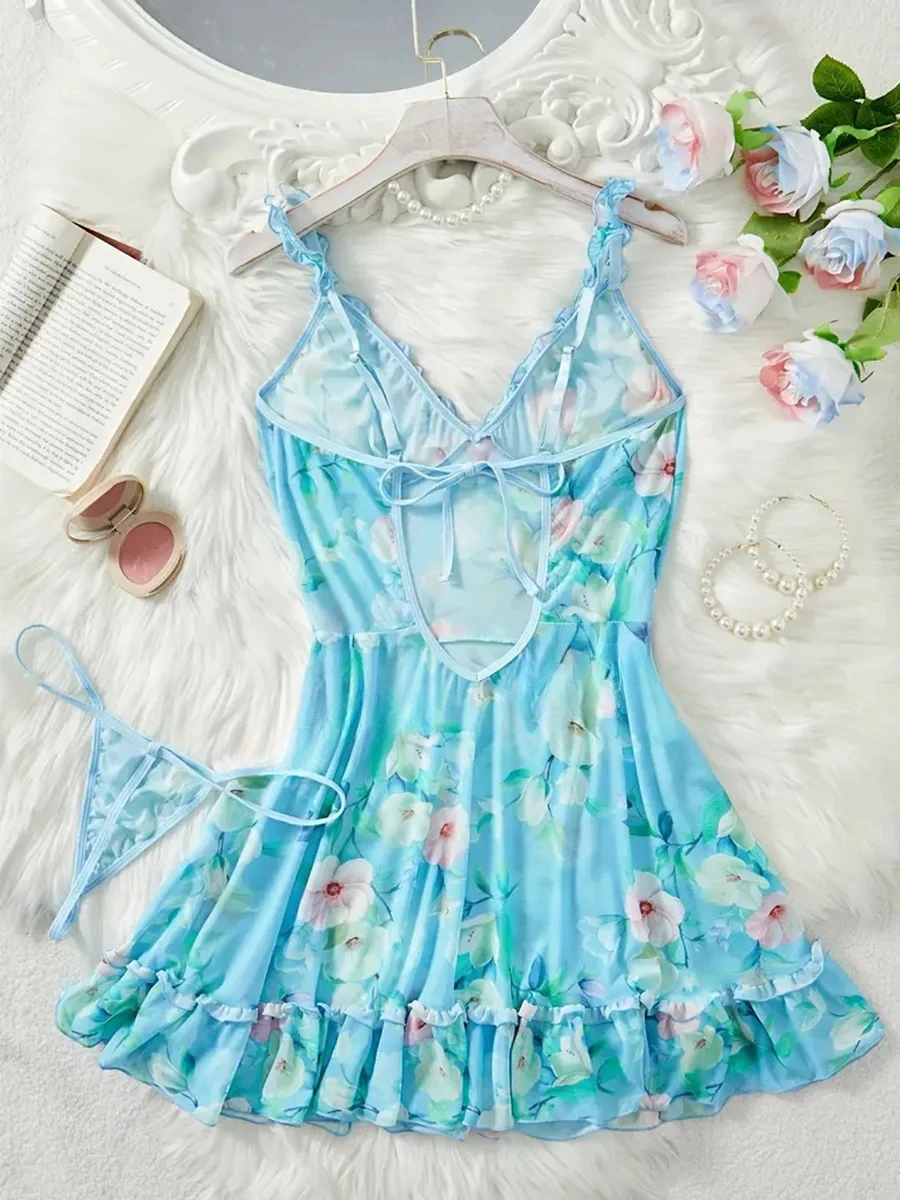 الملابس الداخلية النسائية مثير حمالة صدر وسراويل داخلية مجموعات الدانتيل كشكش تقليم مجموعة الملابس الداخلية العميق الخامس زلة فستان ثونغ المرأة مثير الملابس الداخلية #5