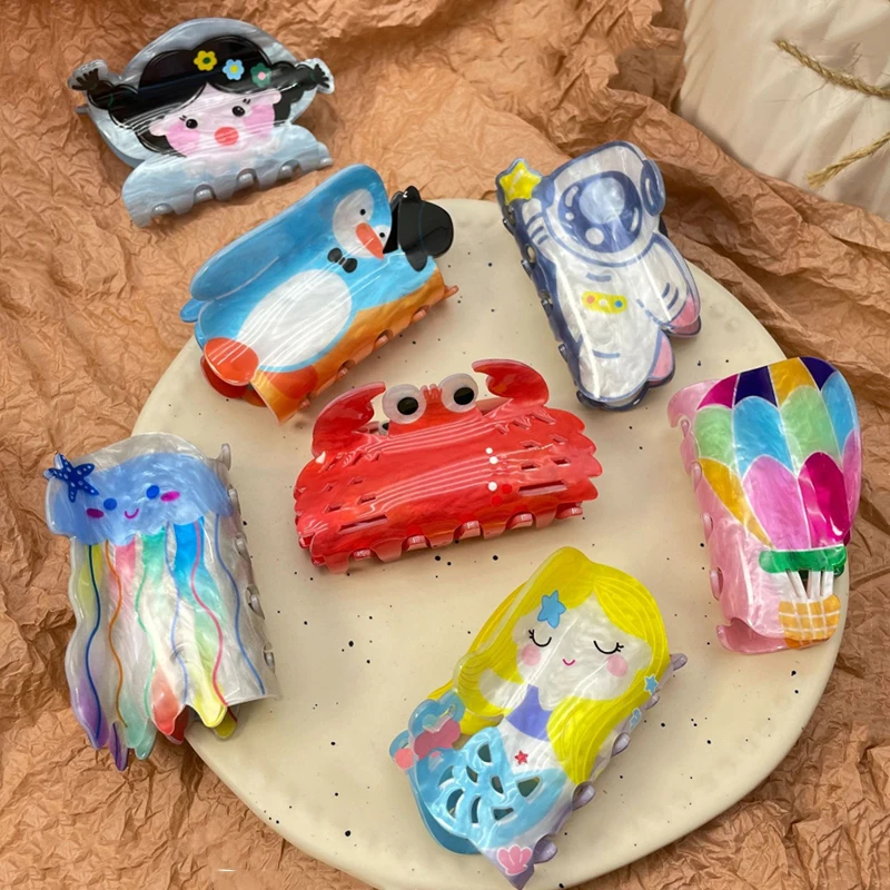 Cartoon Animal Hair Claw Clip For Women Hair Crab Clamp Barrette For Hair Unicorn Penguin Mermaid Hairpin Hair Accessories