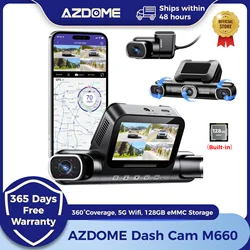 AZDOME 360° 4CH Dash Cam M660 2.5K+3*1080P GPS 5G WiFi Video Recorder Car DVR Built-in 128GB eMMC Night Vision 24H Parking Mode
