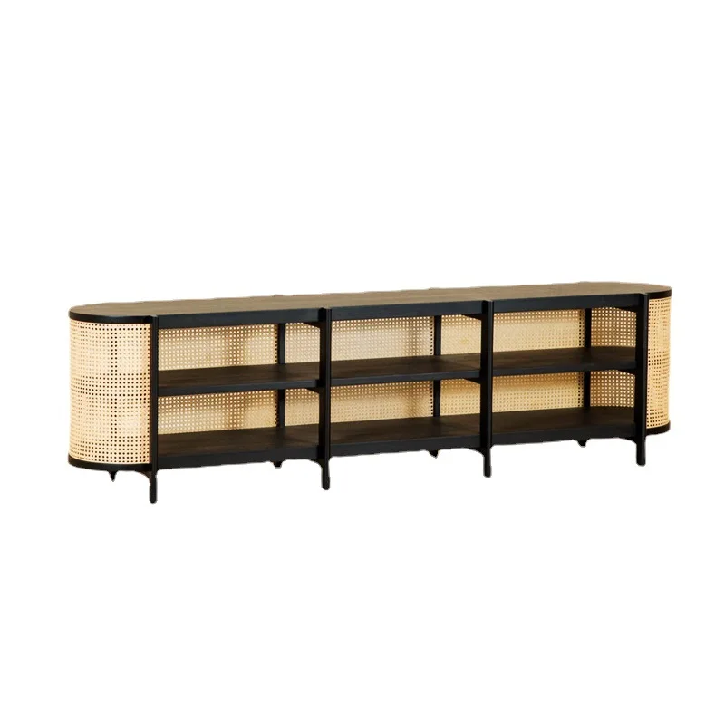 

Rattan TV cabinet, Nordic solid wood, modern and simple living room, floor cabinet combination