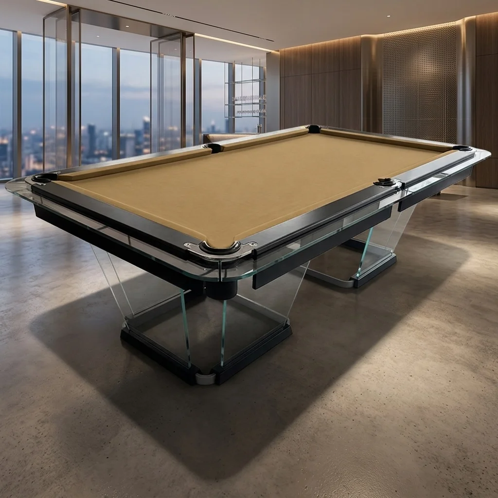 Factory Direct Modern Deluxe Glass Pool Table, 7FT Glass Billiard Table with Slate Bed, Tempered Glass Snooker Table for Sale