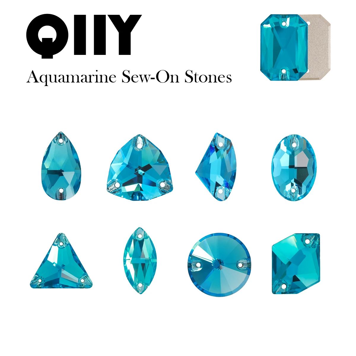 QIIY Rivoli Axe Aquamarine Glitter Glass Sew-On Rhinestones Flatback Blue Sewing Stones for Clothing Bags Accessories
