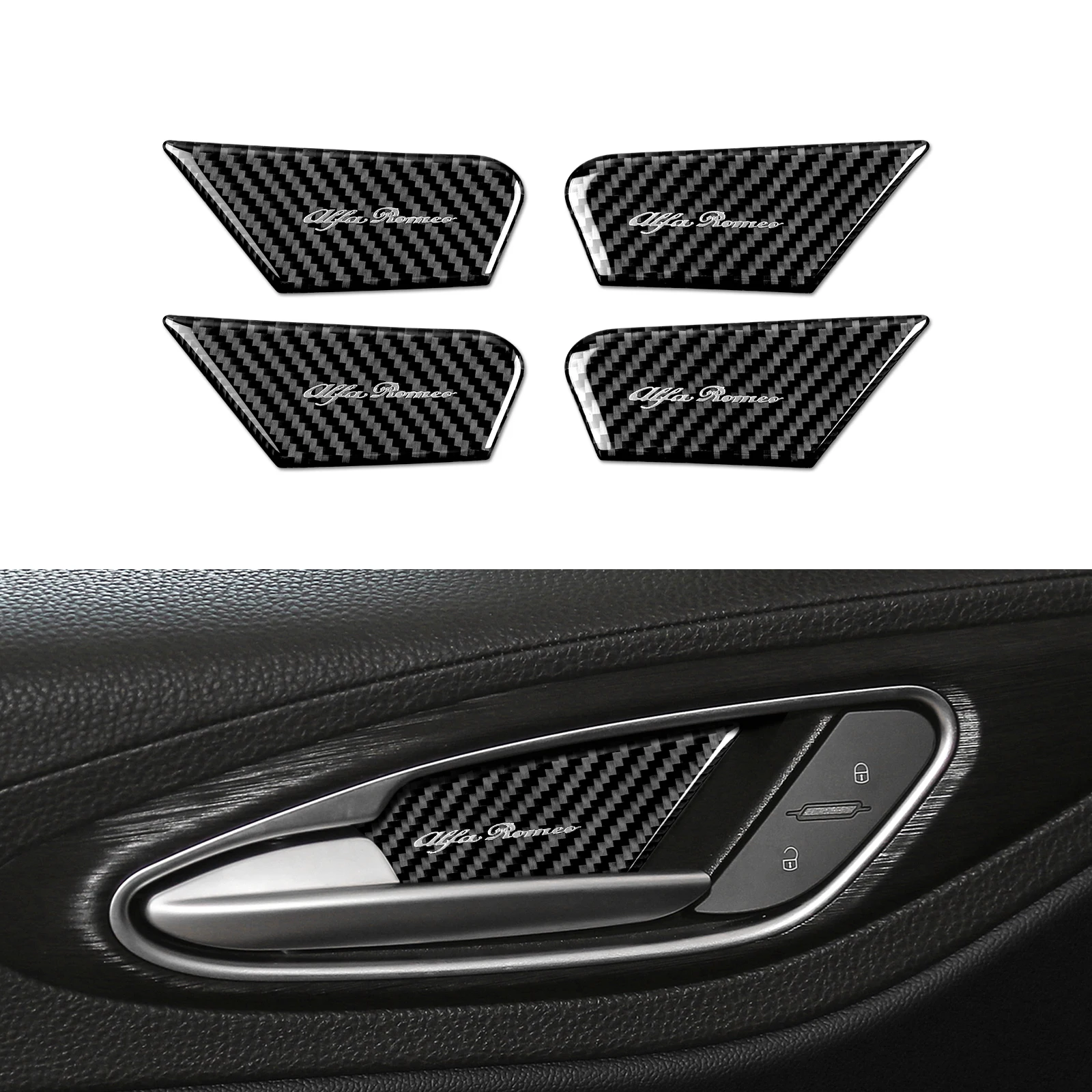 Car Inner Door Bowl Cover Trim Carbon Fiber Decal Sticker fits for Giulia Stelvio Tonale 965 2016 - 2024 Accessories