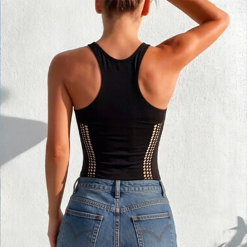 1 PC Hollow Out See-through Top Sexy Fishnet Top Women Summer Beachwear Cover Up Swimwear Without Bikini Y2K Style
