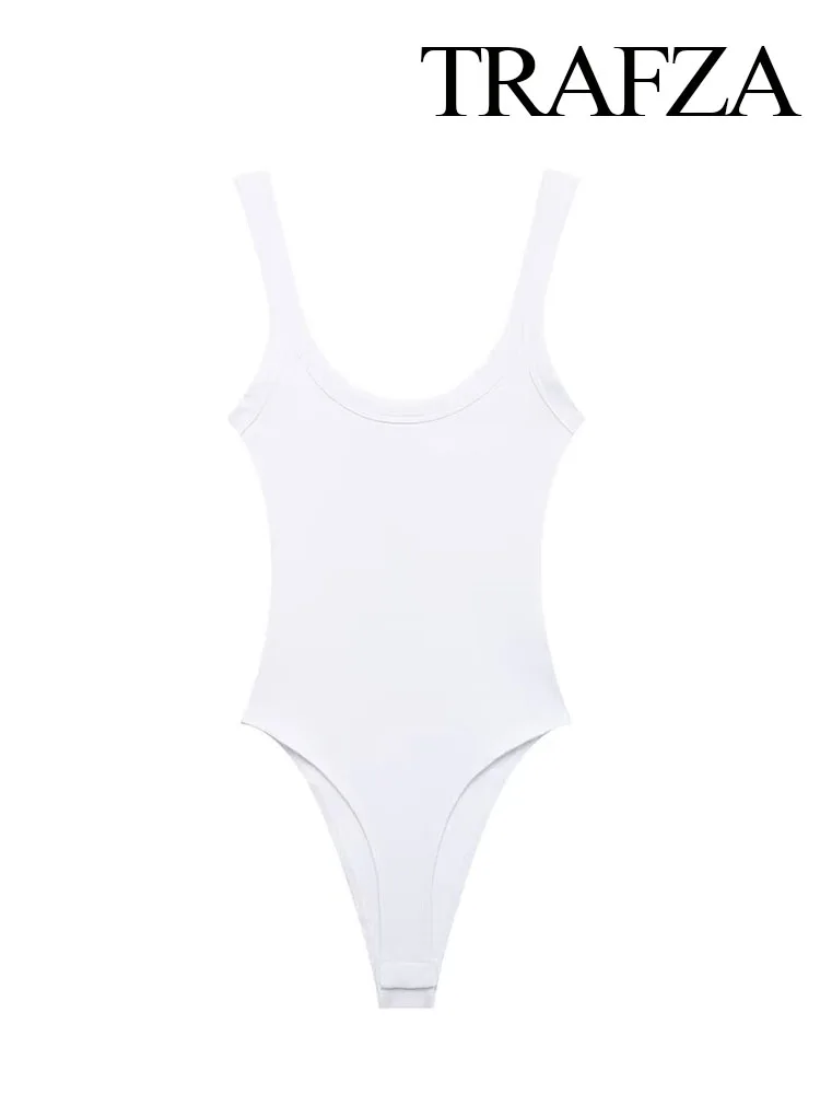 TRAFZA-mono sin mangas con cuello redondo y botones para Mujer, ropa de playa, mono de canalé