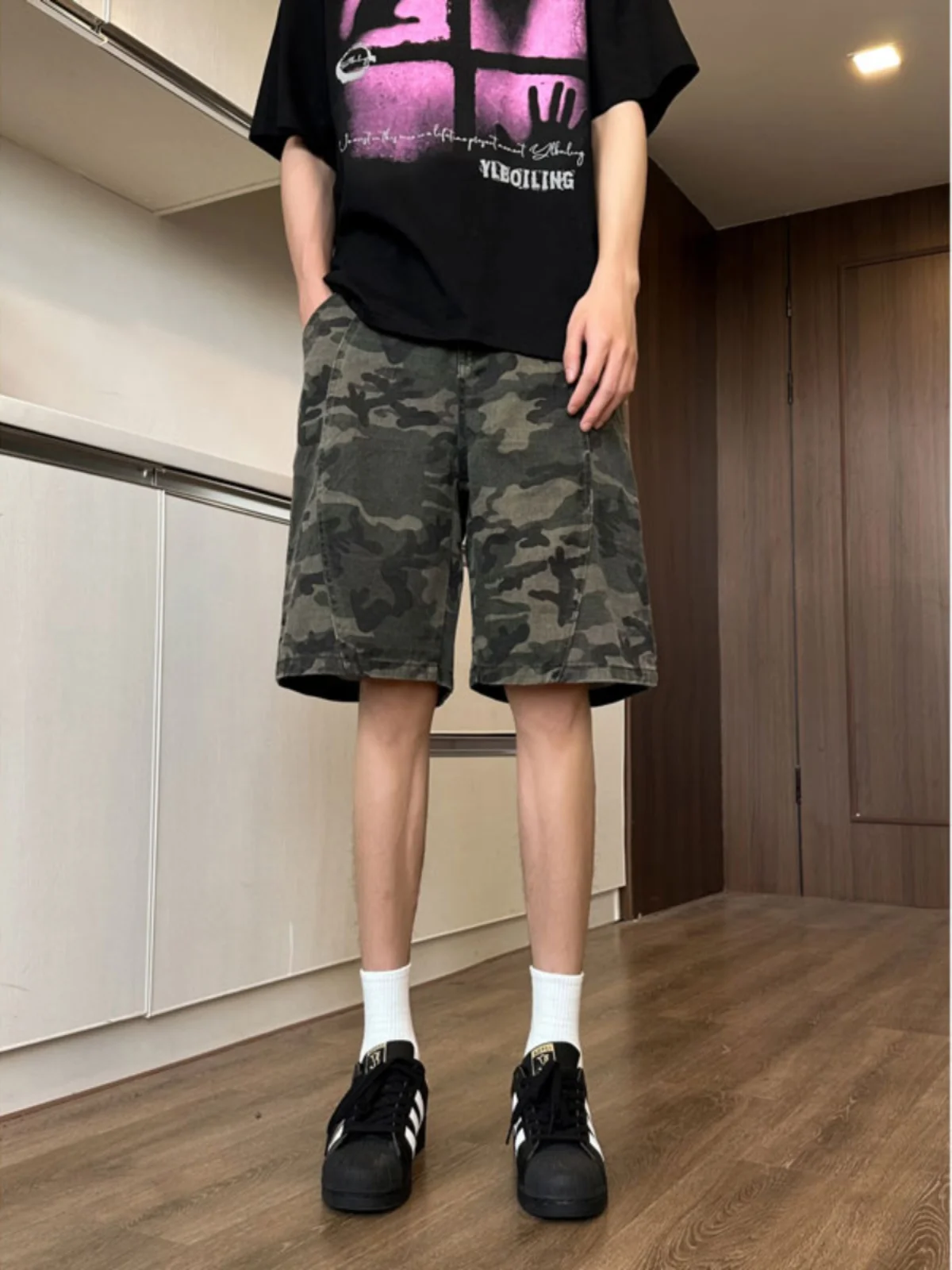

American Style Camouflage Shorts Men's Summer Outdoor Sports Casual Five-Quarter Length Straight Leg Loose Fit Youthful