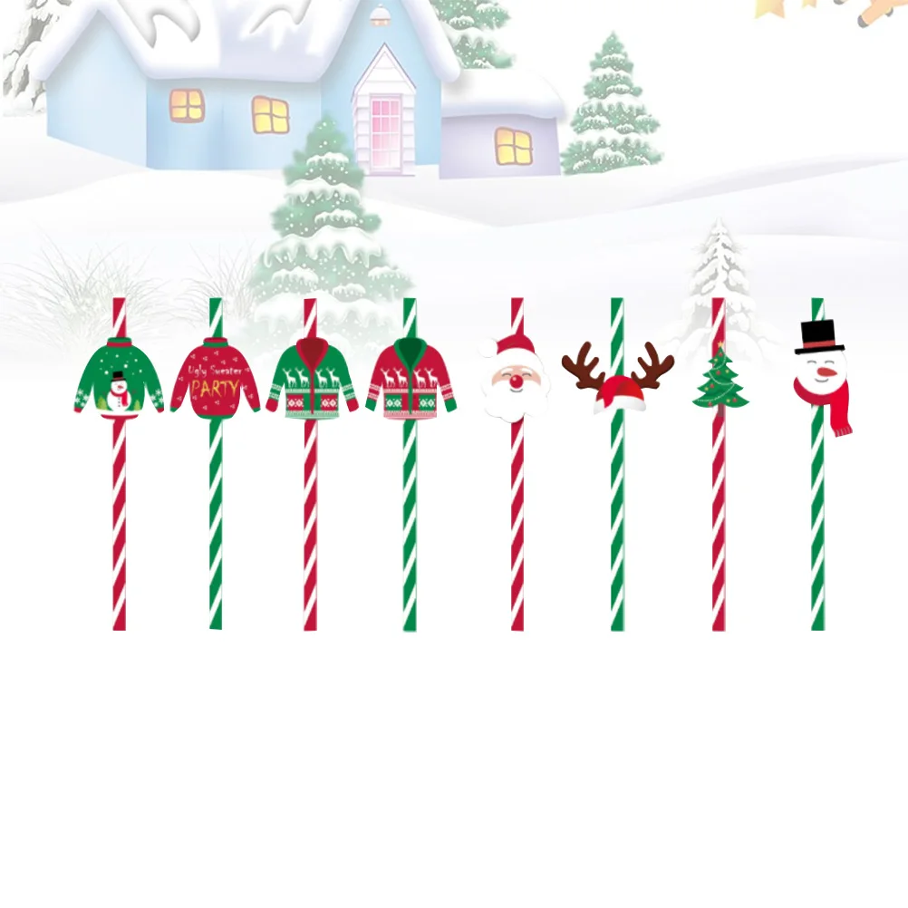 36 pcs Christmas Paper Straws Disposable Eco-Friendly Party Drinking Straws Biodegradable For Holiday Wedding Festival Photo