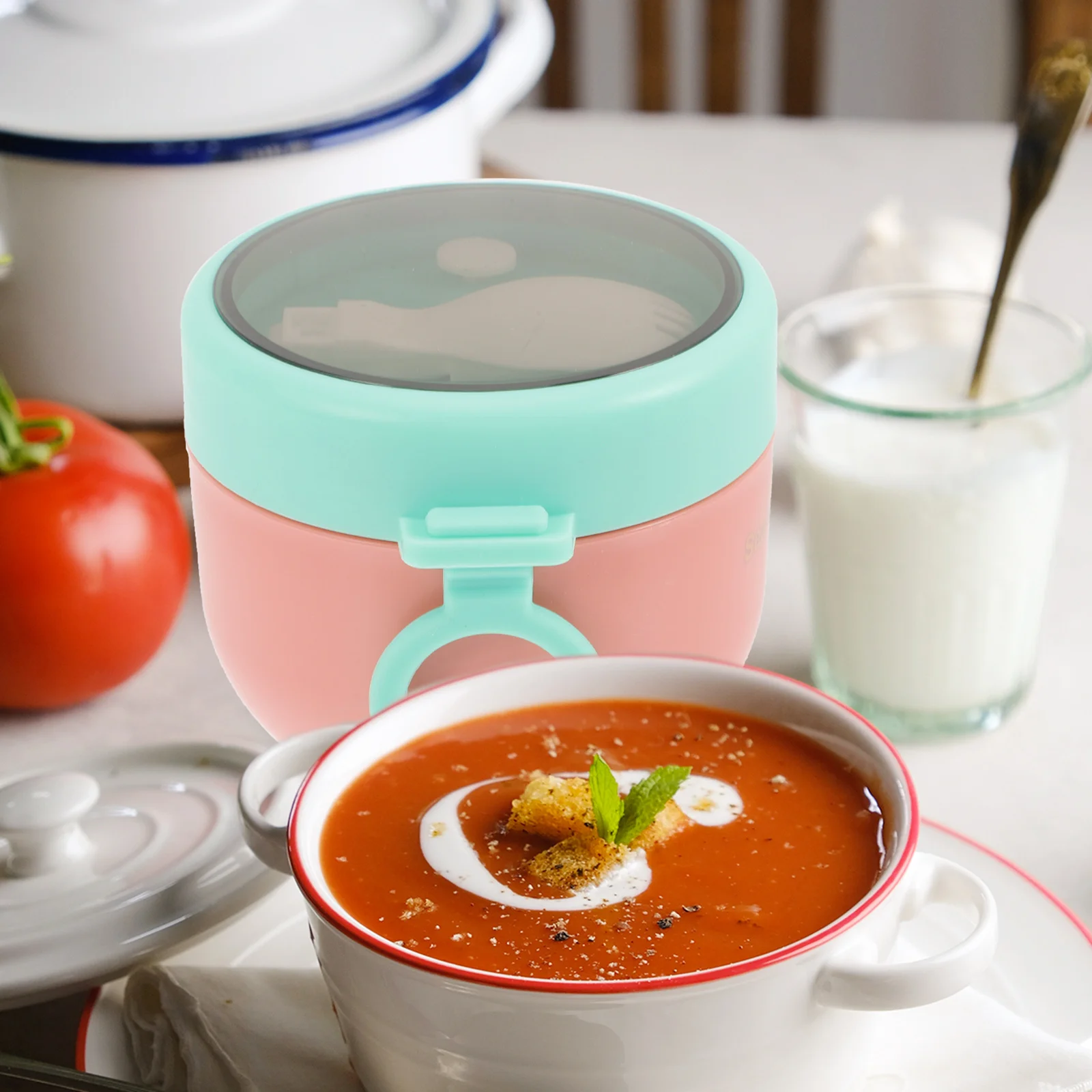 

Insulated Soup Cup 500Ml Stainless Steel Thermal Food Container with Hidden Spoon Portable Lunch Box for Adults Keep Warm Soup