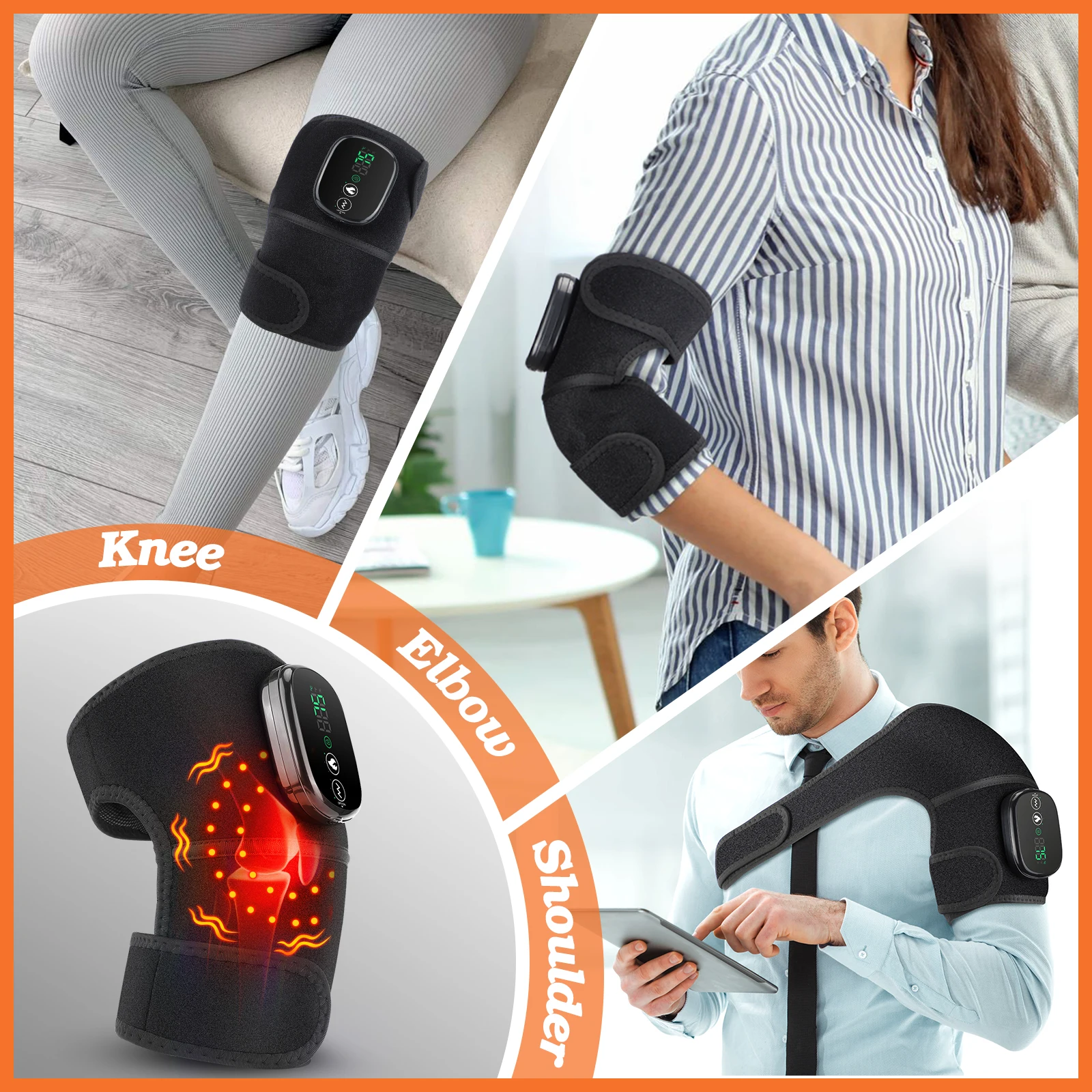 Heated Vibrating Knee Pads for Joint Far-infrared Knee,Shoulder & Elbow Pad 3 in 1 Brace Hot Compress USB Charging Warmer Strap