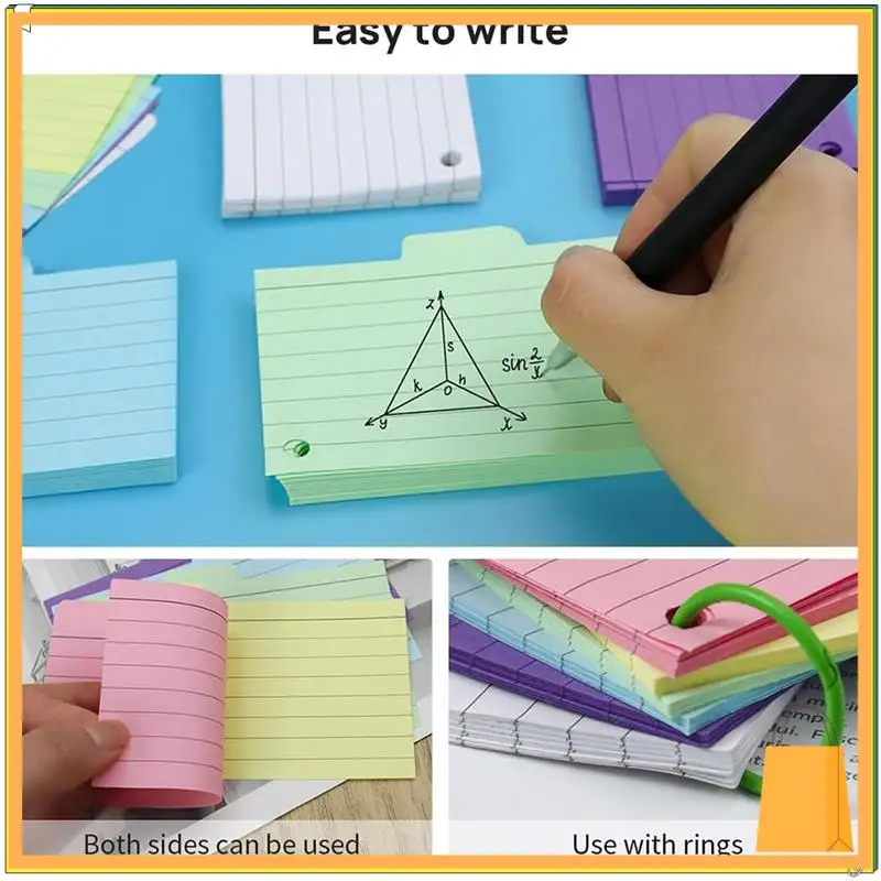 L52A-600 Pack Index Cards, 3Inch X 5Inch Ruled Index Cards With Ring, Colored Lined Flash Cards, Both Sides Note Cards
