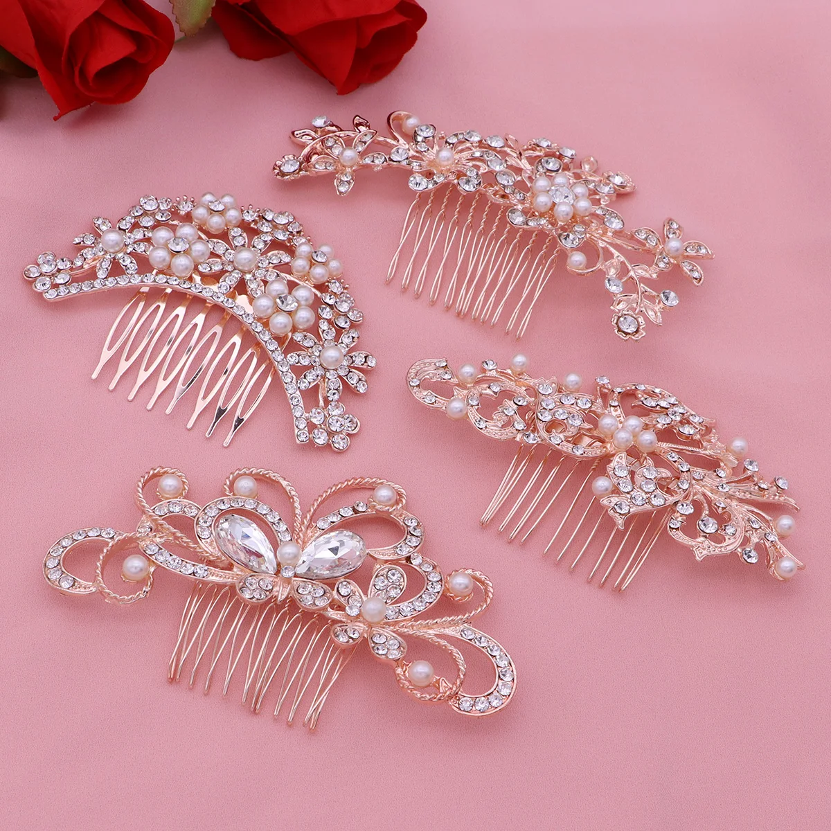 

4pcs Pearl Rhinestone Hair Comb Elegant Accessories for Wedding Party Banquet Stylish Bridesmaid Long Lasting Fashionable