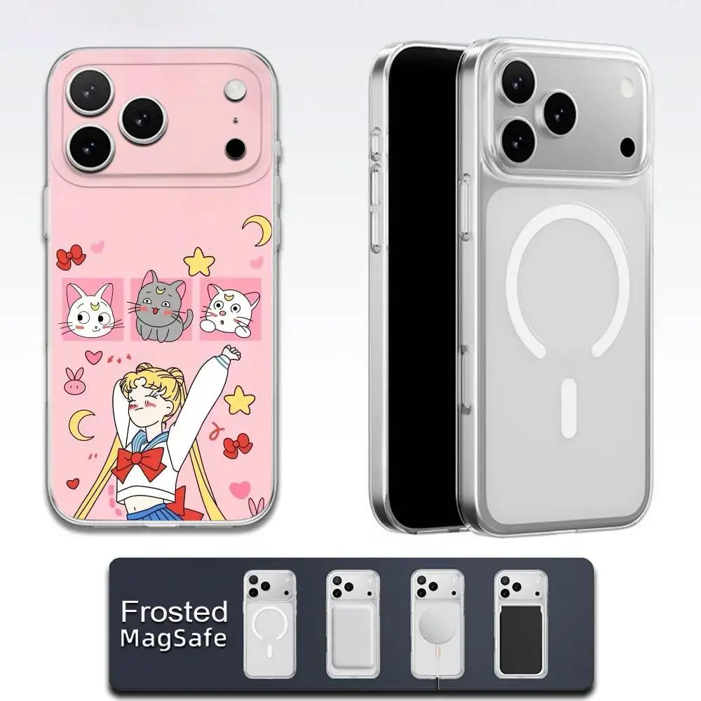 Jolie coque de téléphone marin fille mignonne pour iPhone 17,16,15,14,13,12,11,Pro,Max,Plus,E,Air,Mini Magsafe magnétique givré Transparent
