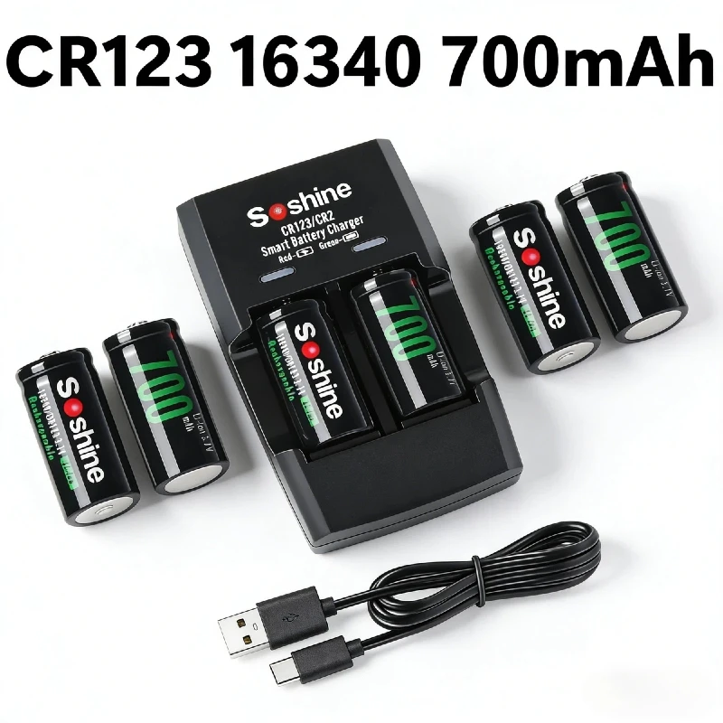 RCR123 16340 3.7V 700mAh Rechargeable Li-ion Battery 500+ Cycles for Flashlights Laser Pen & Electronic Devices