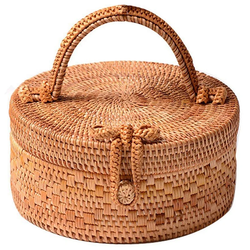 

Rattan Bag For Women, Fashion Handmade Wicker Woven Purse Round Rattan Bag Bamboo Rattan Bag For Summer Beach Sea Vacation Best