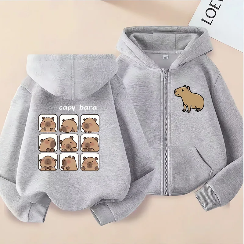 Funny Kids Capybara Zip Up Hoodie Children's Hoodie Zipper Children Capibara Sweatshirt Manga Clothes Kid Girl Boy Top Hoody