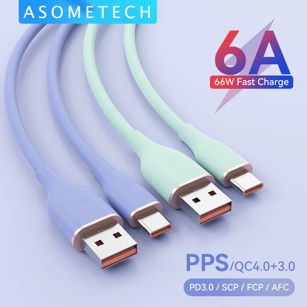 6A 66W Kabel USB C do szybkiego ładowania danych Kabel USB Płynny silikonowy kabel typu C do Samsung S21 S20 Huawei Xiaomi iPad OPPO VIVO